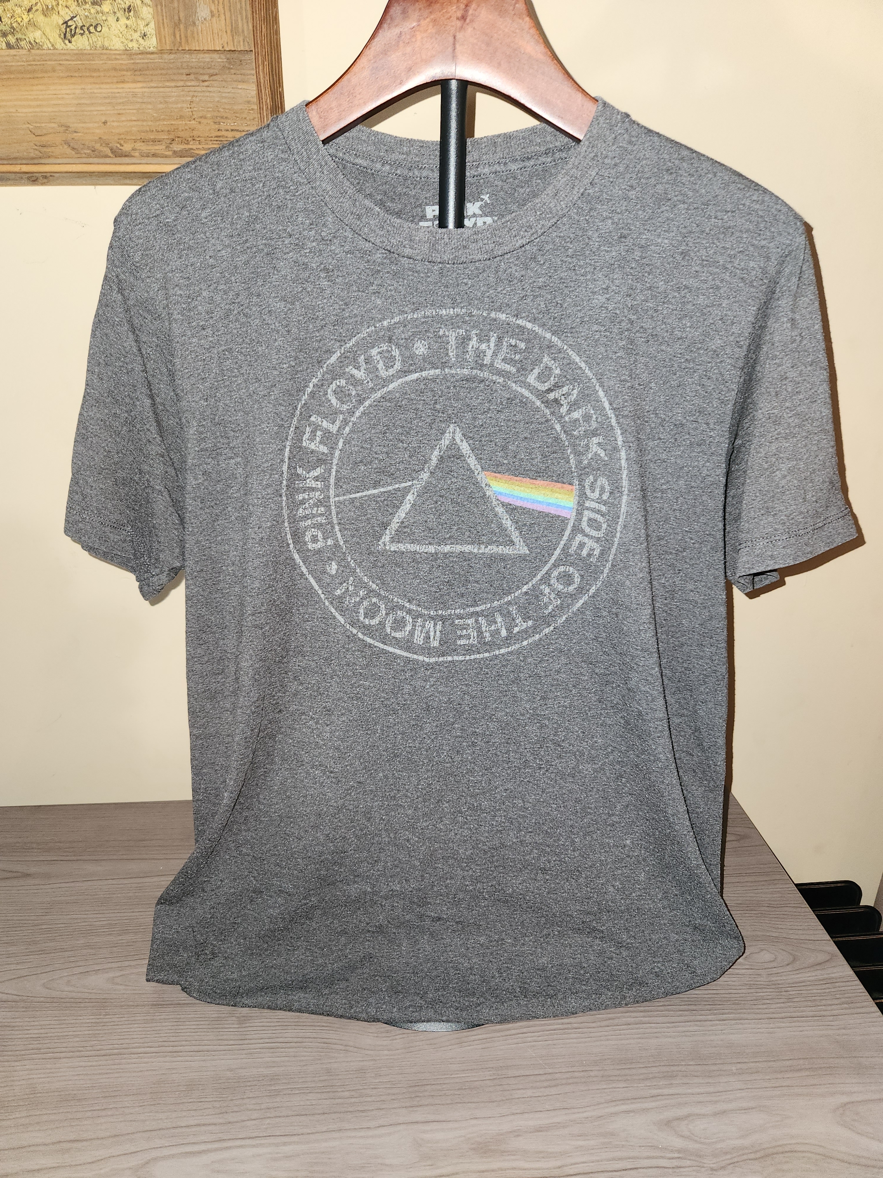 Pink Floyd Gray Short Sleeve Tee With Prism Rainbow Graphic